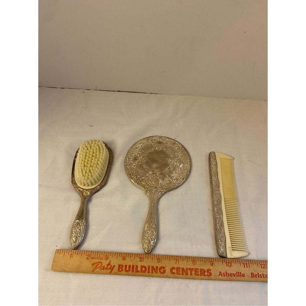 Hairbrush set faux silver lot